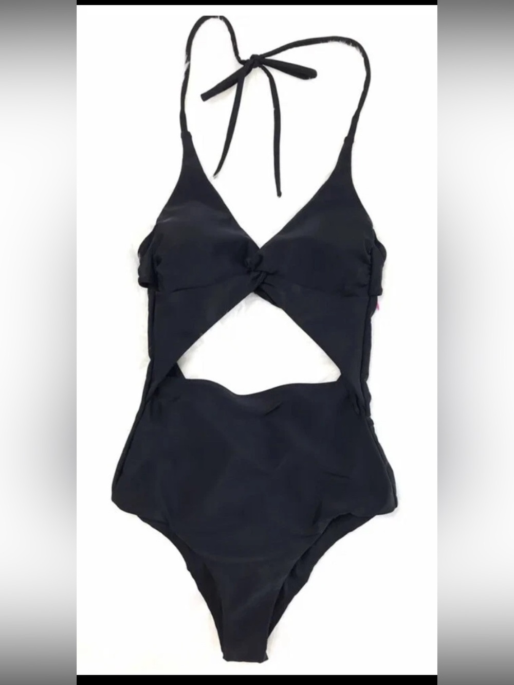 Vanilla/Beach Black Halter One-Piece Midriff Cutout Swimsuit NWT Largest